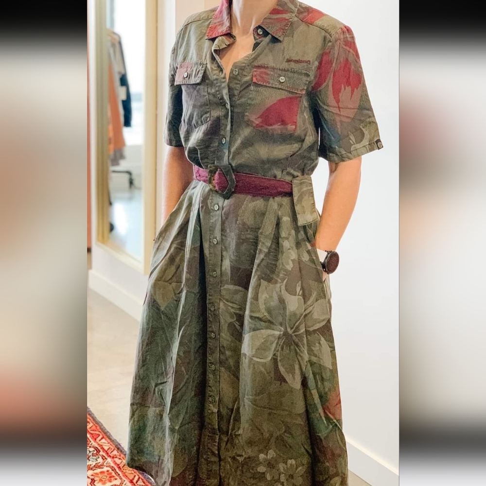 🍂 Anthropologie Desigual Safari Belted Midi Dress